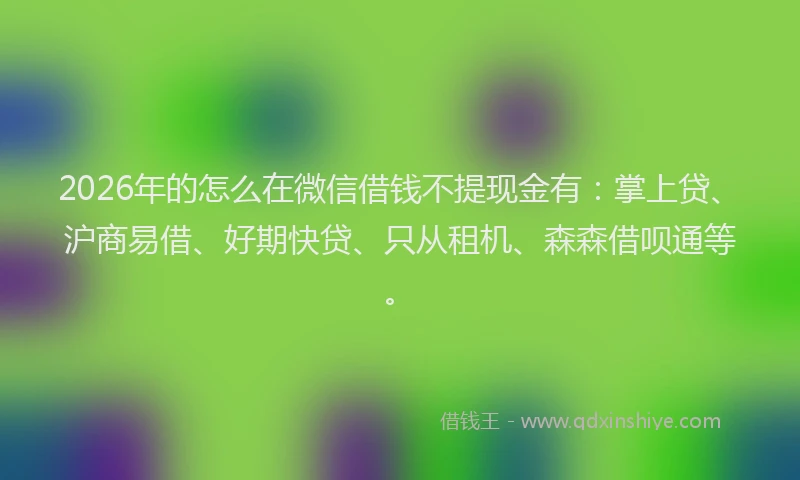 2026年的怎么在微信借钱不提现金有：掌上贷、沪商易借、好期快贷、只从租机、森森借呗通等。
