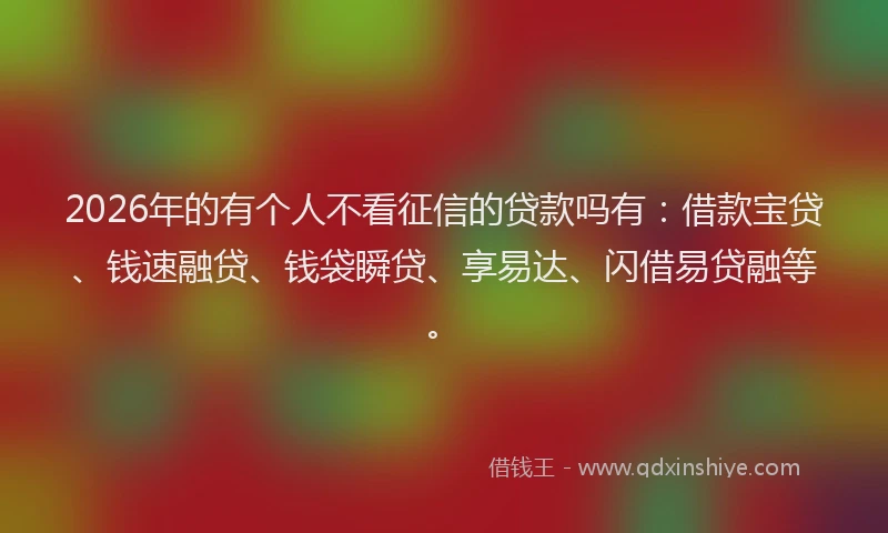 2026年的有个人不看征信的贷款吗有：借款宝贷、钱速融贷、钱袋瞬贷、享易达、闪借易贷融等。