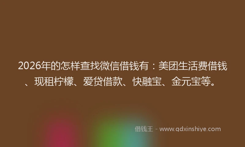 2026年的怎样查找微信借钱有：美团生活费借钱、现租柠檬、爱贷借款、快融宝、金元宝等。