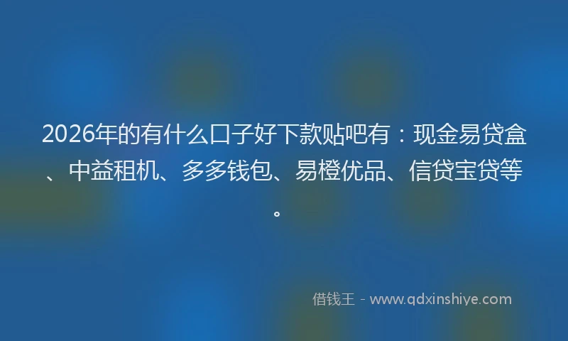 2026年的有什么口子好下款贴吧有：现金易贷盒、中益租机、多多钱包、易橙优品、信贷宝贷等。