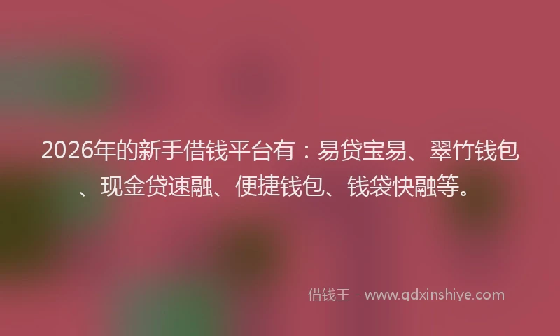2026年的新手借钱平台有：易贷宝易、翠竹钱包、现金贷速融、便捷钱包、钱袋快融等。