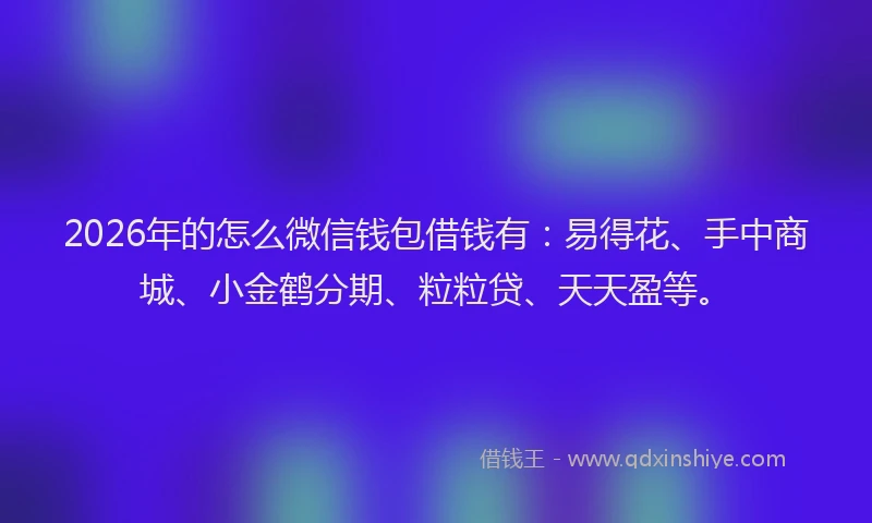 2026年的怎么微信钱包借钱有:易得花、手中商城、小金鹤分期、粒粒贷、天天盈等。