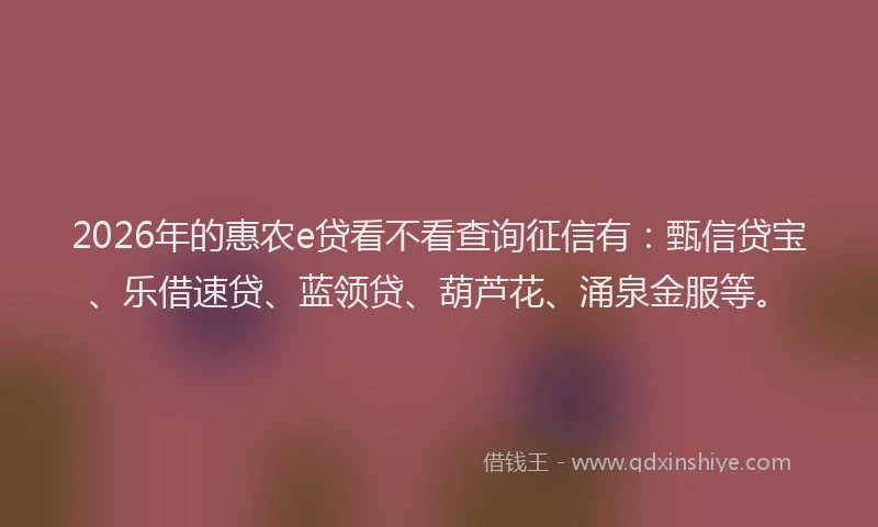 2026年的惠农e贷看不看查询征信有：甄信贷宝、乐借速贷、蓝领贷、葫芦花、涌泉金服等。