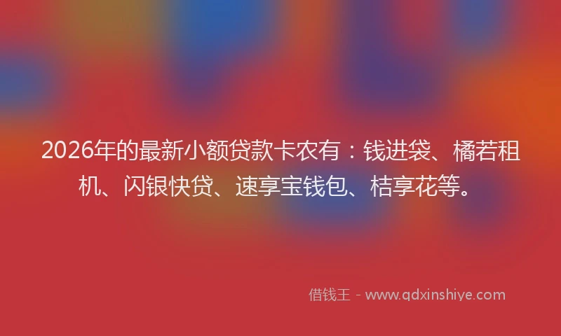2026年的最新小额贷款卡农有：钱进袋、橘若租机、闪银快贷、速享宝钱包、桔享花等。