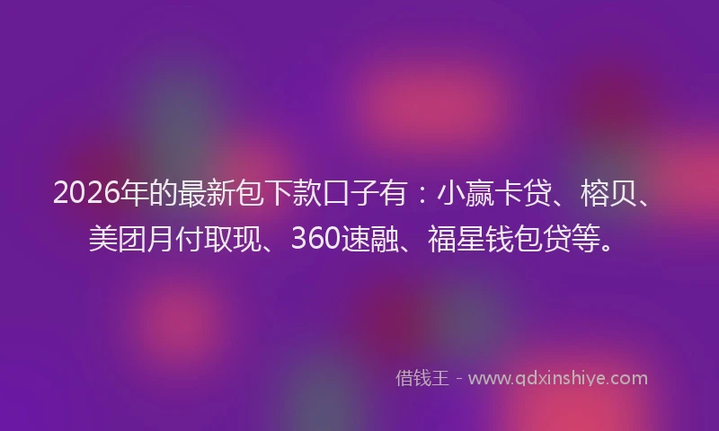 2026年的最新包下款口子有：小赢卡贷、榕贝、美团月付取现、360速融、福星钱包贷等。