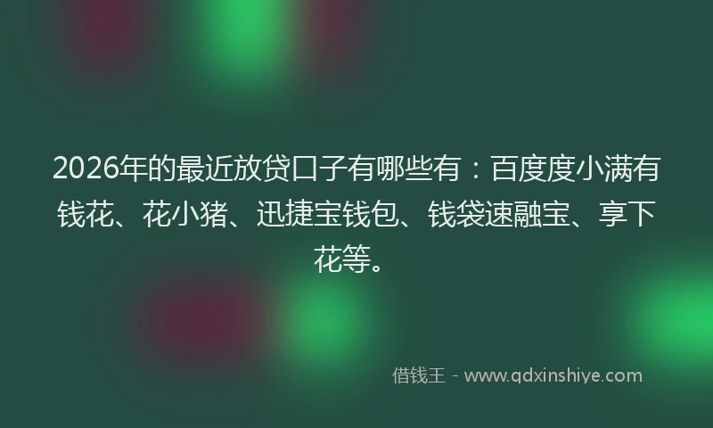 2026年的最近放贷口子有哪些有：百度度小满有钱花、花小猪、迅捷宝钱包、钱袋速融宝、享下花等。
