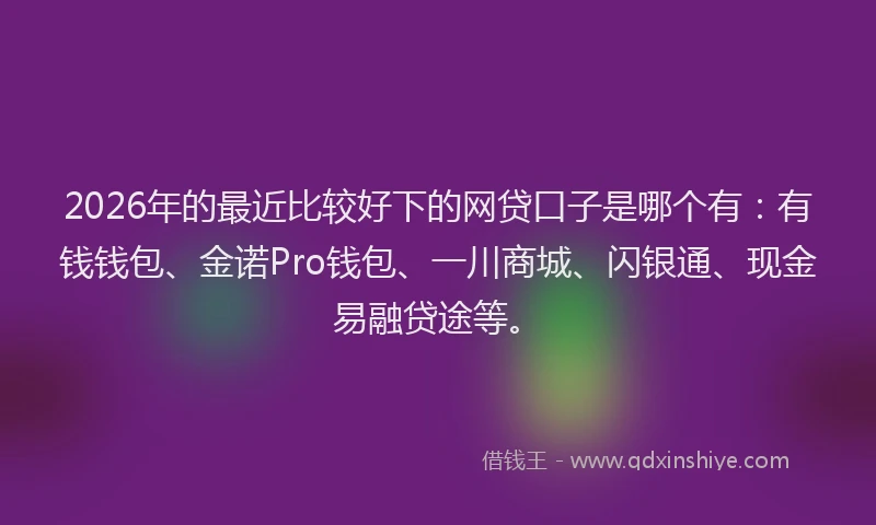 2026年的最近比较好下的网贷口子是哪个有：有钱钱包、金诺Pro钱包、一川商城、闪银通、现金易融贷途等。