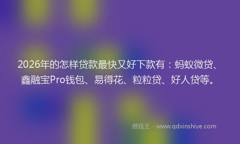 2026年的怎样贷款最快又好下款有：蚂蚁微贷、鑫融宝Pro钱包、易得花、粒粒贷、好人贷等。