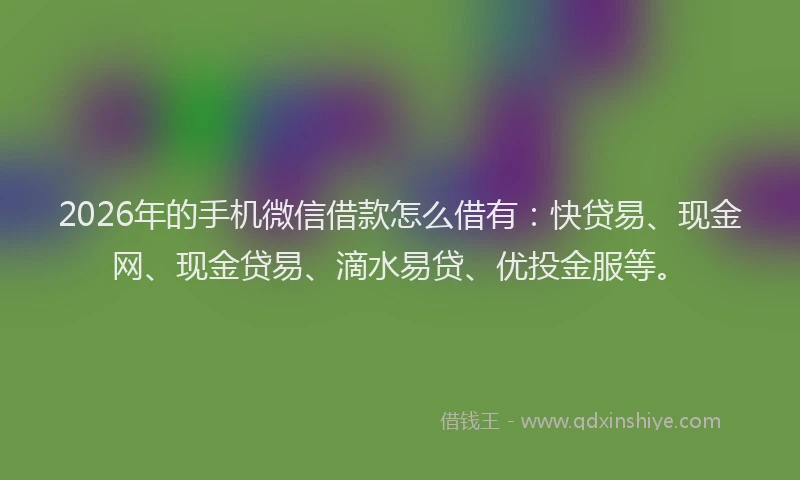 2026年的手机微信借款怎么借有:快贷易、现金网、现金贷易、滴水易贷、优投金服等。
