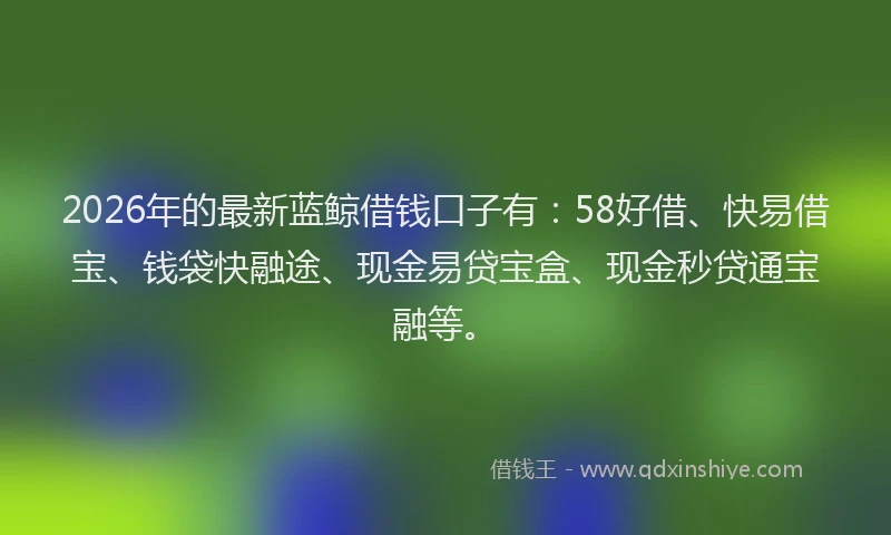 2026年的最新蓝鲸借钱口子有：58好借、快易借宝、钱袋快融途、现金易贷宝盒、现金秒贷通宝融等。
