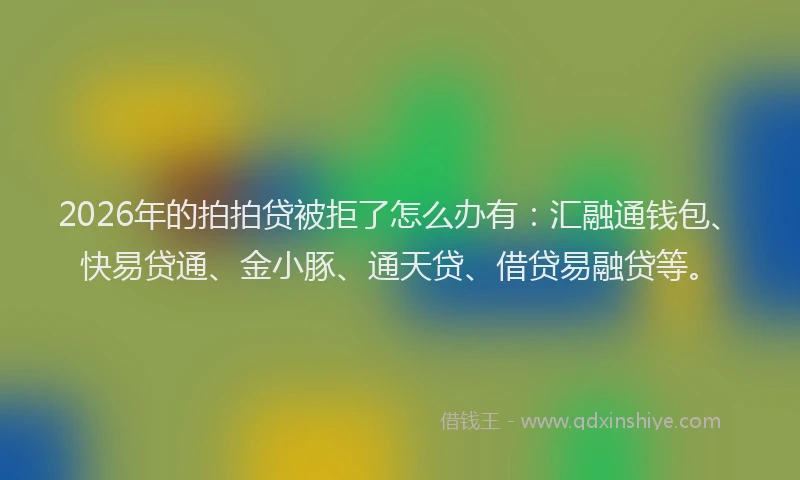 2026年的拍拍贷被拒了怎么办有：汇融通钱包、快易贷通、金小豚、通天贷、借贷易融贷等。