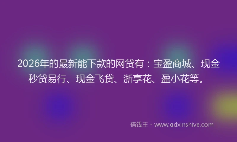 2026年的最新能下款的网贷有：宝盈商城、现金秒贷易行、现金飞贷、浙享花、盈小花等。