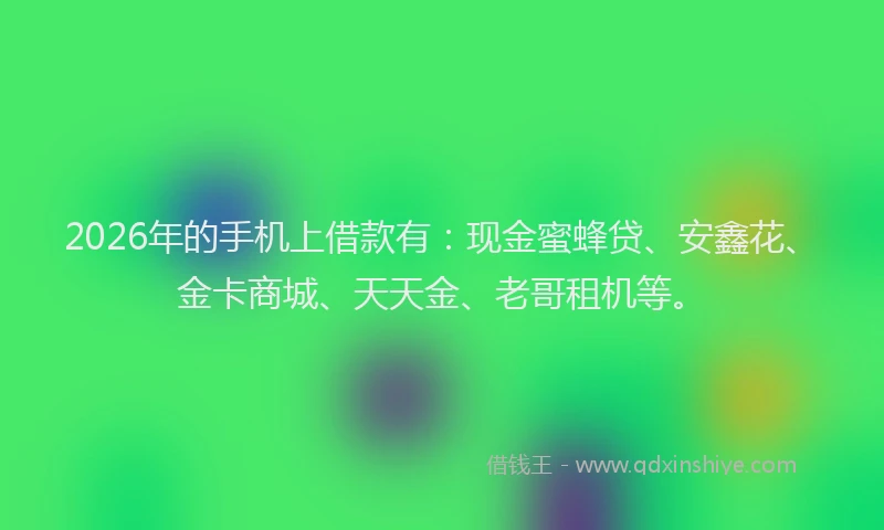 2026年的手机上借款有：现金蜜蜂贷、安鑫花、金卡商城、天天金、老哥租机等。