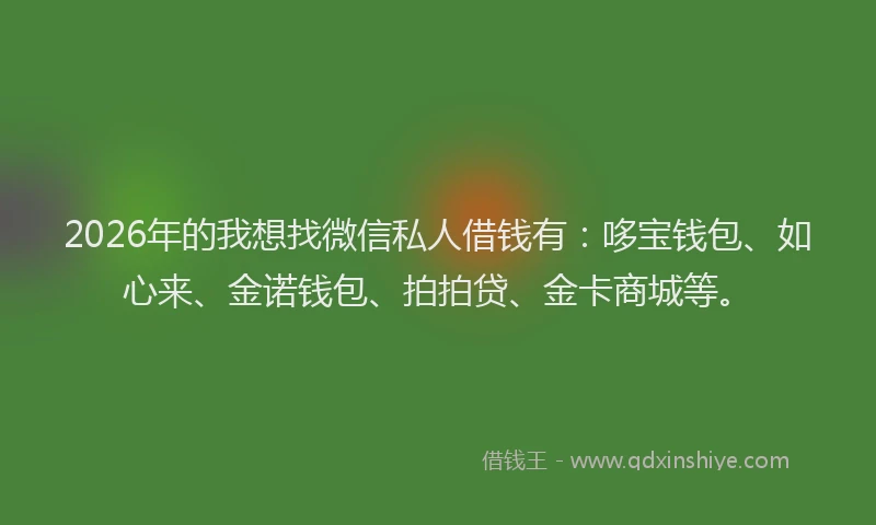 2026年的我想找微信私人借钱有：哆宝钱包、如心来、金诺钱包、拍拍贷、金卡商城等。