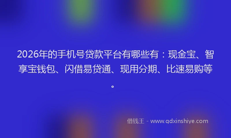 2026年的手机号贷款平台有哪些有：现金宝、智享宝钱包、闪借易贷通、现用分期、比速易购等。