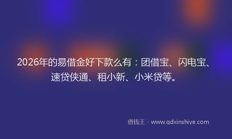 2026年的易借金好下款么有：团借宝、闪电宝、速贷侠通、租小新、小米贷等。