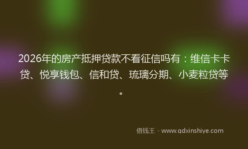2026年的房产抵押贷款不看征信吗有：维信卡卡贷、悦享钱包、信和贷、琉璃分期、小麦粒贷等。