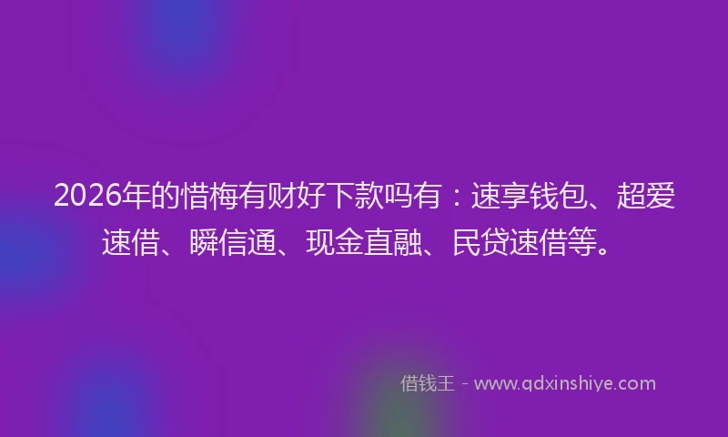 2026年的惜梅有财好下款吗有：速享钱包、超爱速借、瞬信通、现金直融、民贷速借等。