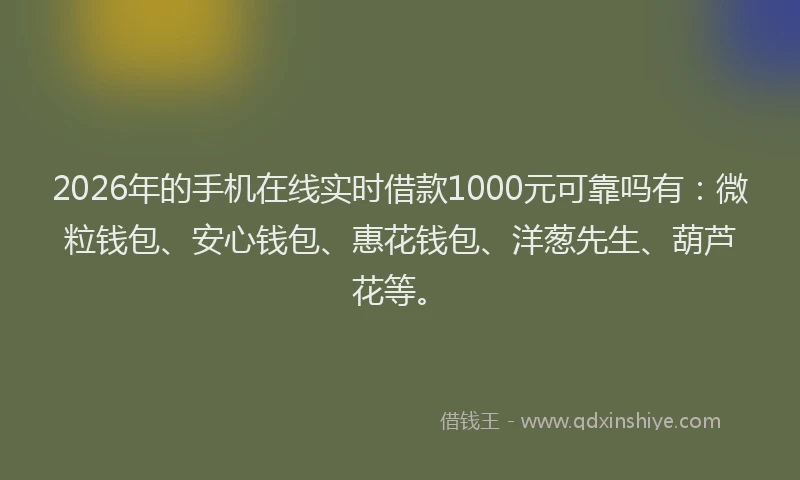 2026年的手机在线实时借款1000元可靠吗有：微粒钱包、安心钱包、惠花钱包、洋葱先生、葫芦花等。