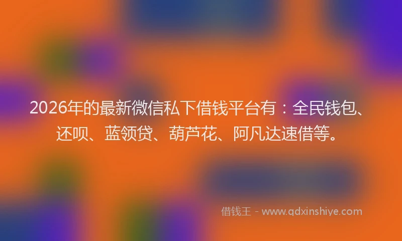 2026年的最新微信私下借钱平台有：全民钱包、还呗、蓝领贷、葫芦花、阿凡达速借等。
