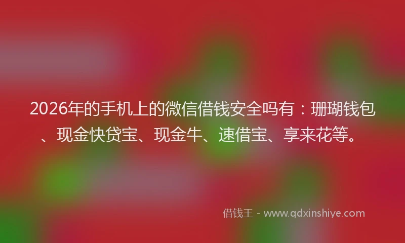 2026年的手机上的微信借钱安全吗有：珊瑚钱包、现金快贷宝、现金牛、速借宝、享来花等。