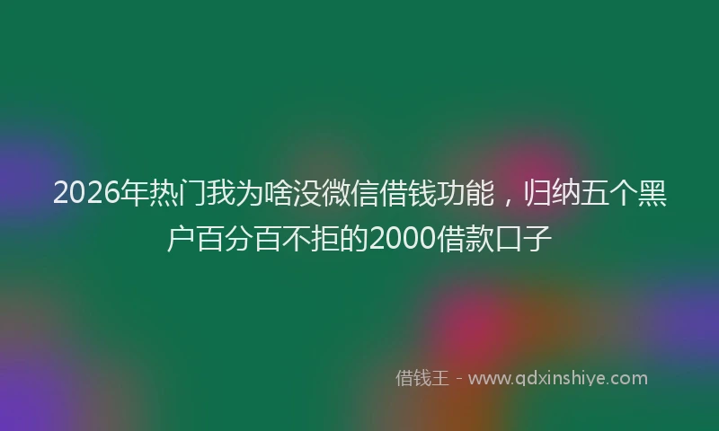 2026年热门我为啥没微信借钱功能，归纳五个黑户百分百不拒的2000借款口子