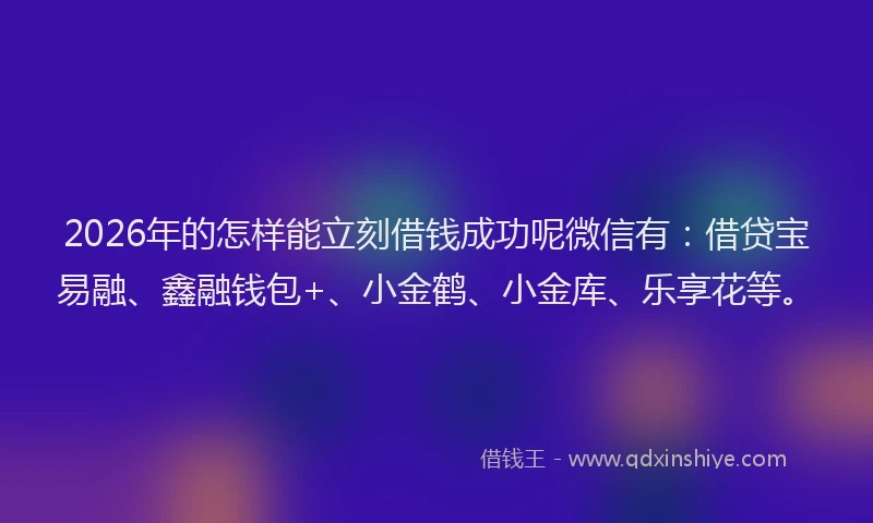 2026年的怎样能立刻借钱成功呢微信有：借贷宝易融、鑫融钱包+、小金鹤、小金库、乐享花等。