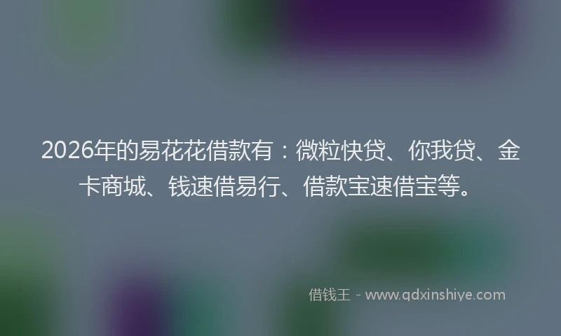 2026年的易花花借款有：微粒快贷、你我贷、金卡商城、钱速借易行、借款宝速借宝等。