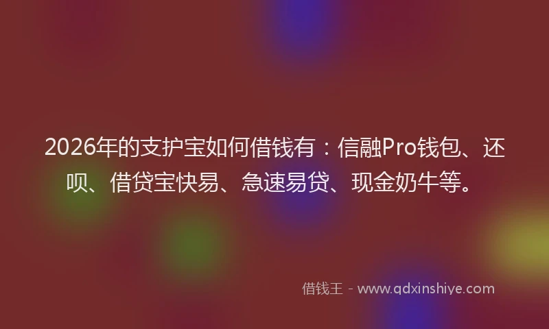 2026年的支护宝如何借钱有:信融Pro钱包、还呗、借贷宝快易、急速易贷、现金奶牛等。