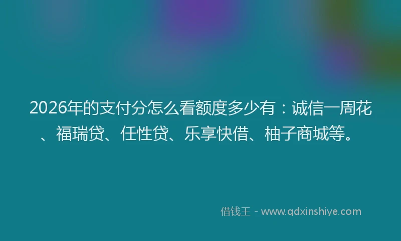 2026年的支付分怎么看额度多少有：诚信一周花、福瑞贷、任性贷、乐享快借、柚子商城等。