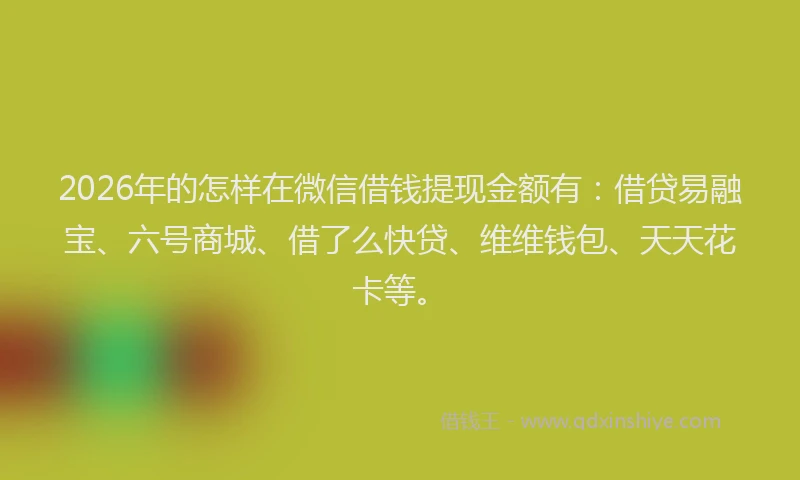 2026年的怎样在微信借钱提现金额有:借贷易融宝、六号商城、借了么快贷、维维钱包、天天花卡等。