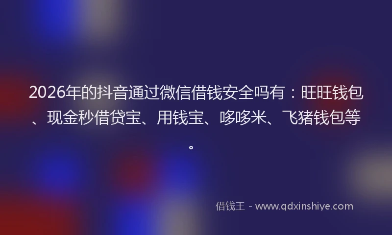2026年的抖音通过微信借钱安全吗有:旺旺钱包、现金秒借贷宝、用钱宝、哆哆米、飞猪钱包等。