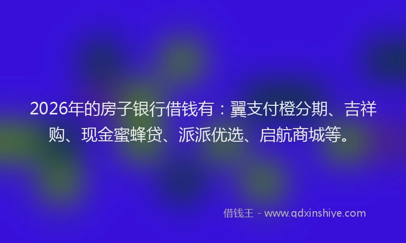 2026年的房子银行借钱有:翼支付橙分期、吉祥购、现金蜜蜂贷、派派优选、启航商城等。