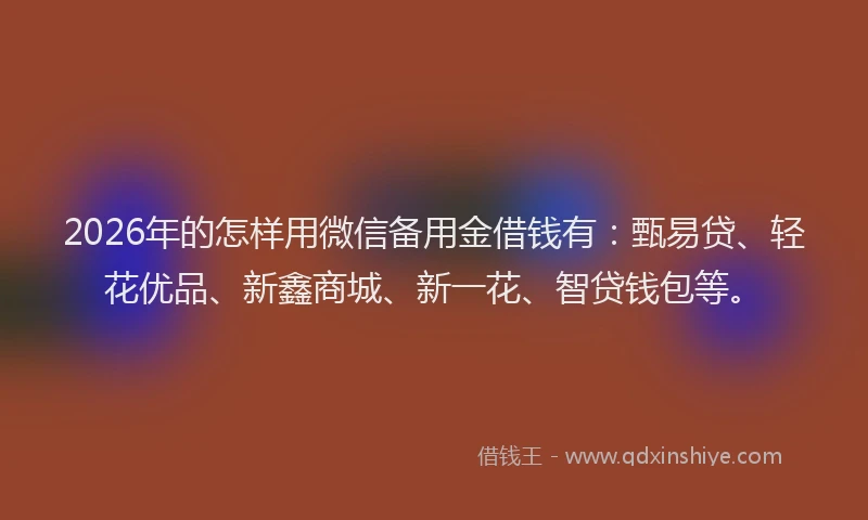 2026年的怎样用微信备用金借钱有:甄易贷、轻花优品、新鑫商城、新一花、智贷钱包等。