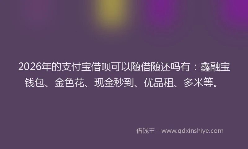 2026年的支付宝借呗可以随借随还吗有：鑫融宝钱包、金色花、现金秒到、优品租、多米等。