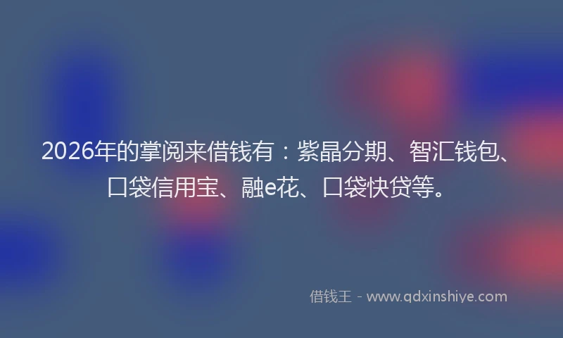 2026年的掌阅来借钱有：紫晶分期、智汇钱包、口袋信用宝、融e花、口袋快贷等。