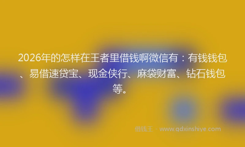 2026年的怎样在王者里借钱啊微信有：有钱钱包、易借速贷宝、现金侠行、麻袋财富、钻石钱包等。