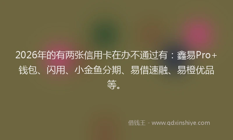 2026年的有两张信用卡在办不通过有：鑫易Pro+钱包、闪用、小金鱼分期、易借速融、易橙优品等。