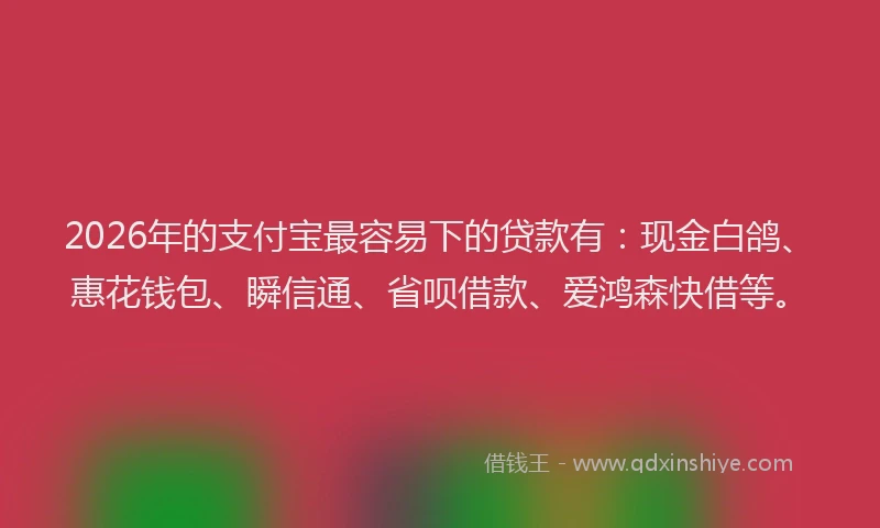 2026年的支付宝最容易下的贷款有：现金白鸽、惠花钱包、瞬信通、省呗借款、爱鸿森快借等。