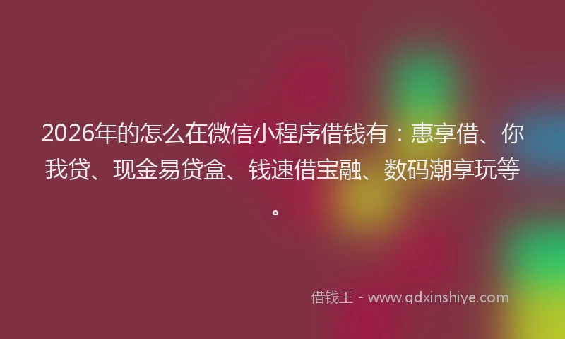 2026年的怎么在微信小程序借钱有：惠享借、你我贷、现金易贷盒、钱速借宝融、数码潮享玩等。
