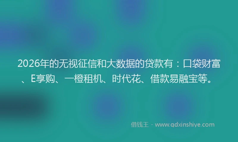 2026年的无视征信和大数据的贷款有:口袋财富、E享购、一橙租机、时代花、借款易融宝等。