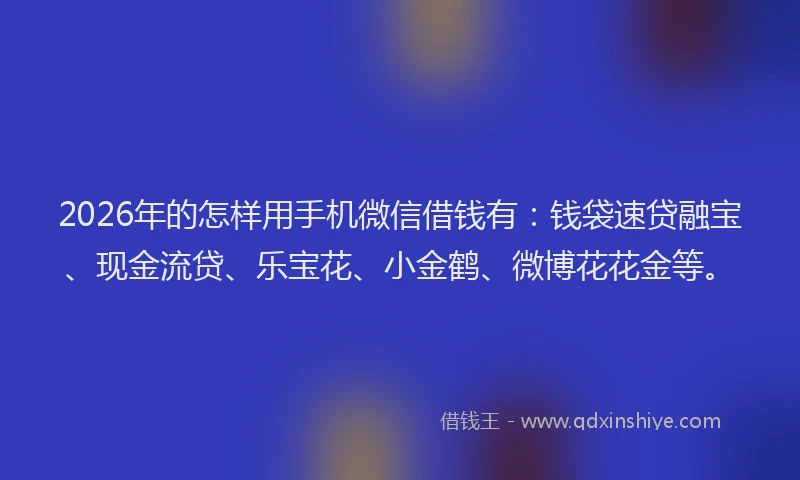 2026年的怎样用手机微信借钱有：钱袋速贷融宝、现金流贷、乐宝花、小金鹤、微博花花金等。