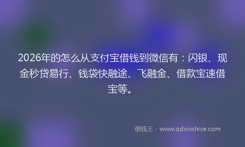 2026年的怎么从支付宝借钱到微信有:闪银、现金秒贷易行、钱袋快融途、飞融金、借款宝速借宝等。