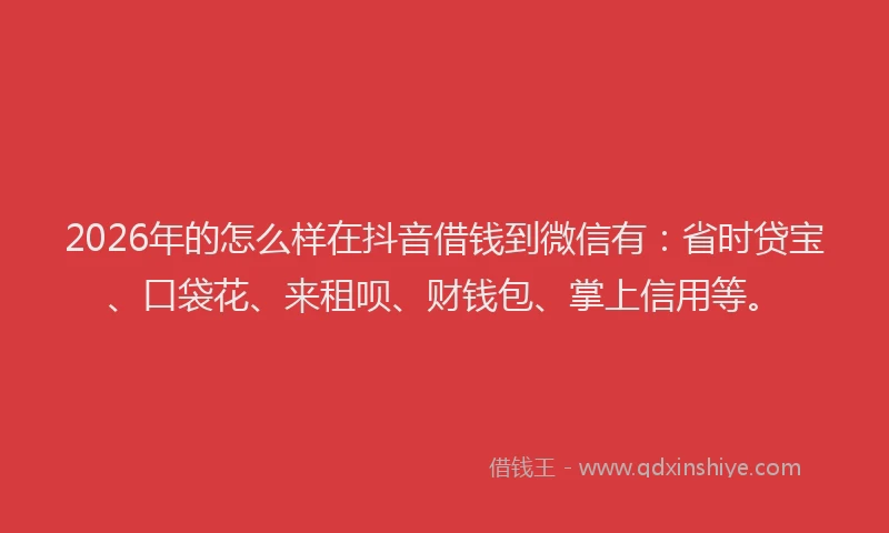 2026年的怎么样在抖音借钱到微信有：省时贷宝、口袋花、来租呗、财钱包、掌上信用等。