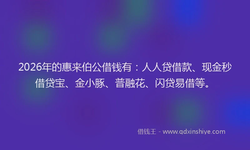 2026年的惠来伯公借钱有：人人贷借款、现金秒借贷宝、金小豚、普融花、闪贷易借等。