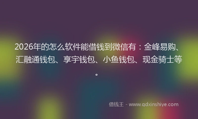 2026年的怎么软件能借钱到微信有：金峰易购、汇融通钱包、享宇钱包、小鱼钱包、现金骑士等。