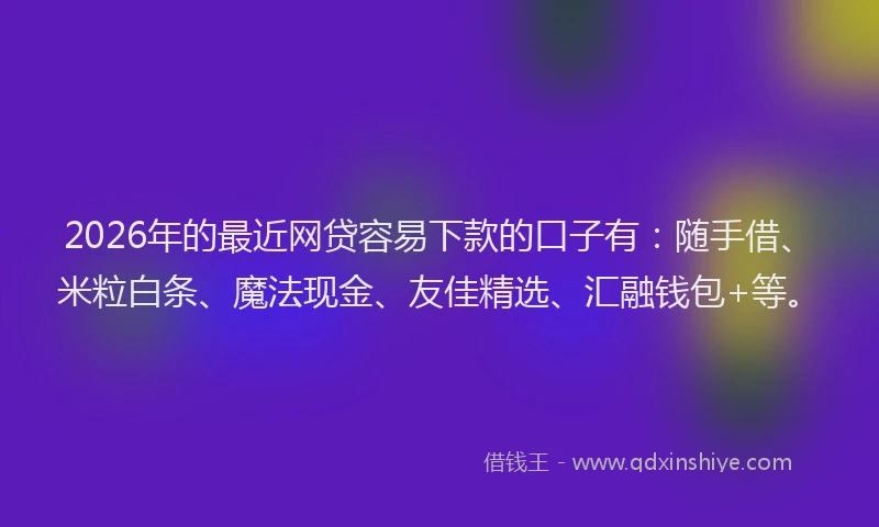 2026年的最近网贷容易下款的口子有：随手借、米粒白条、魔法现金、友佳精选、汇融钱包+等。