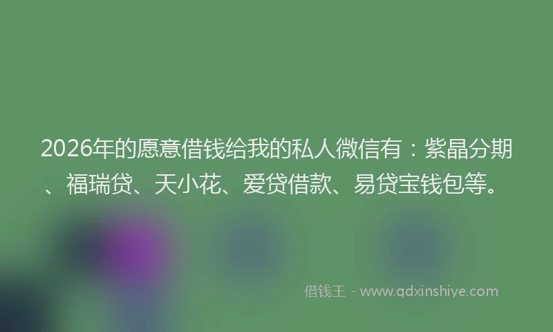 2026年的愿意借钱给我的私人微信有：紫晶分期、福瑞贷、天小花、爱贷借款、易贷宝钱包等。
