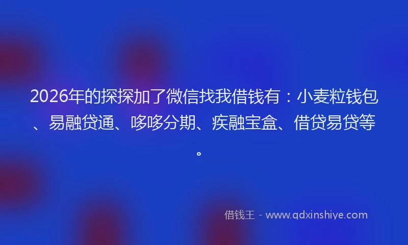 2026年的探探加了微信找我借钱有：小麦粒钱包、易融贷通、哆哆分期、疾融宝盒、借贷易贷等。