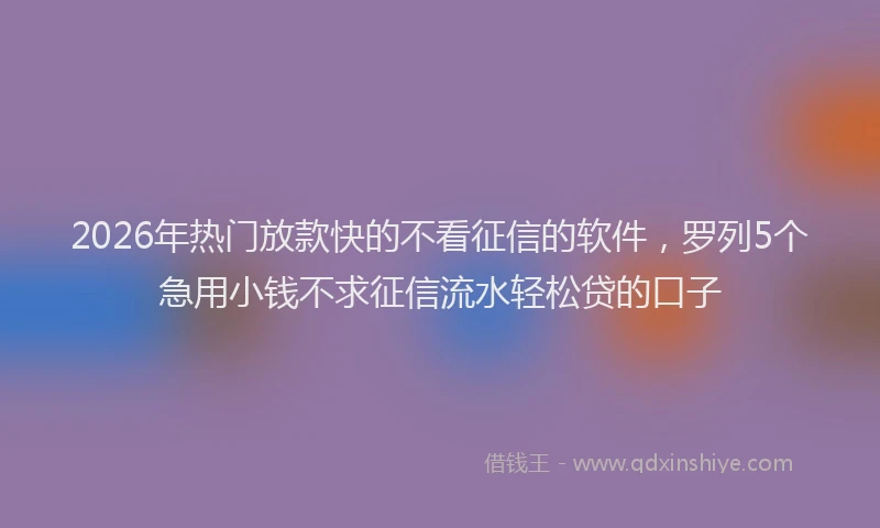 2026年热门放款快的不看征信的软件，罗列5个急用小钱不求征信流水轻松贷的口子